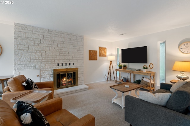 18308 NE Cole Witter Rd, Battle Ground, WA 98604 - living area featuring a fireplace, carpet, and baseboards
