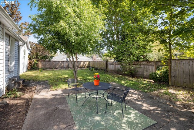 view of patio with outdoor dining area and a fenced backyard