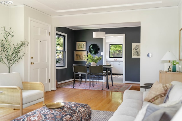 6833 NE 18th Ave, Portland, OR 97211 - living room with plenty of natural light, wood finished floors, crown molding, and baseboards
