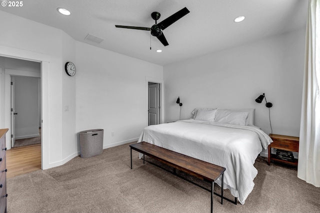 26815 NE Yacolt Rd, Yacolt, WA 98675 - bedroom with carpet, recessed lighting, baseboards, and a ceiling fan