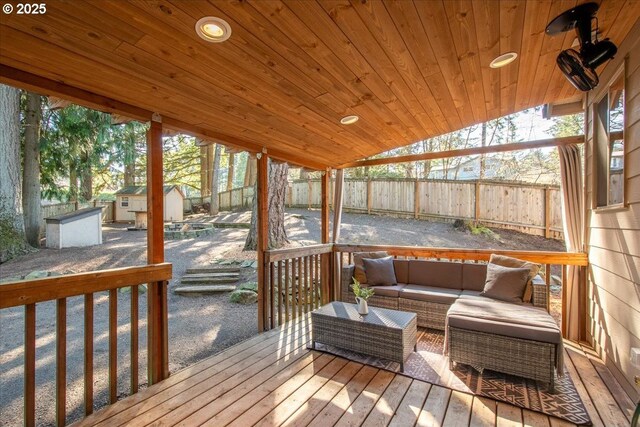 13135 SE Winston Rd, Damascus, OR 97089 - deck with fence private yard, a storage unit, an outbuilding, and an outdoor hangout area