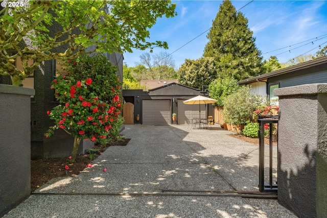 exterior space featuring a garage
