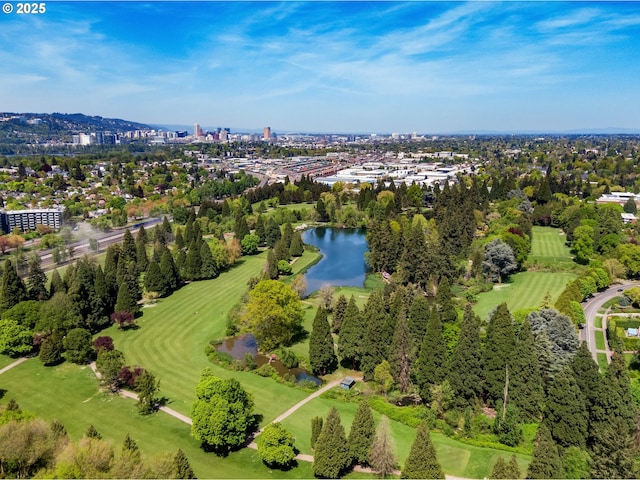 bird's eye view featuring a water view