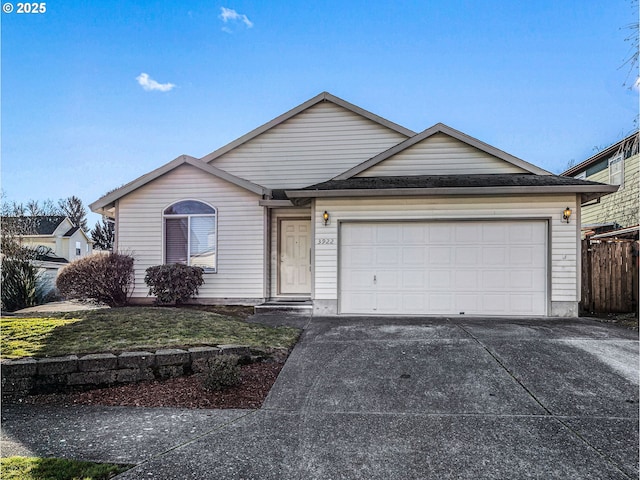 single story home with a garage