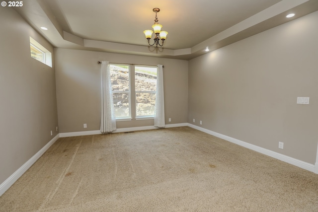 1680 NW Avery St, Roseburg, OR 97471 - empty room featuring a chandelier, carpet flooring, baseboards, recessed lighting, and a raised ceiling