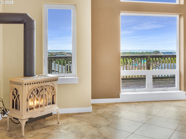 interior space with a warm lit fireplace