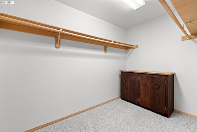 spacious closet featuring light colored carpet