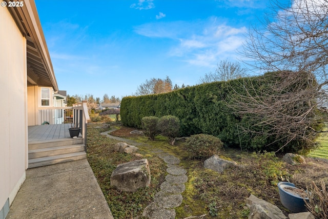 view of yard featuring a wooden deck