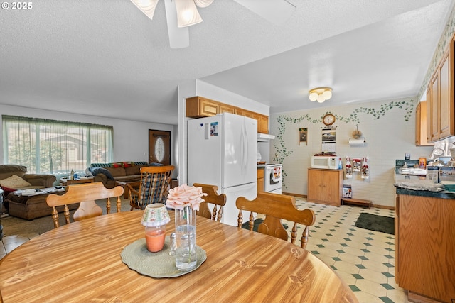 231 NE Chestnut Ave, Myrtle Creek, OR 97457 - dining space featuring a ceiling fan, light floors, and a textured ceiling