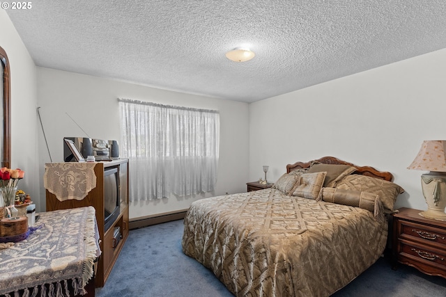 231 NE Chestnut Ave, Myrtle Creek, OR 97457 - bedroom featuring carpet, a baseboard radiator, and a textured ceiling
