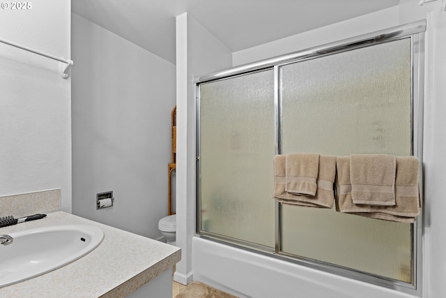 231 NE Chestnut Ave, Myrtle Creek, OR 97457 - bathroom with vanity, shower / bath combination with glass door, and toilet