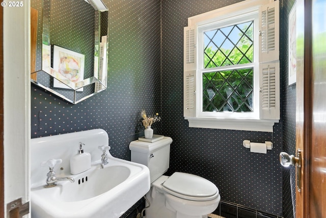368 NW Lomita Ter, Portland, OR 97210 - half bath with wallpapered walls and toilet