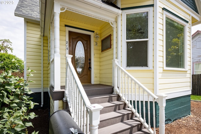 215 W 9th St, The Dalles, OR 97058 - doorway to property featuring a shingled roof