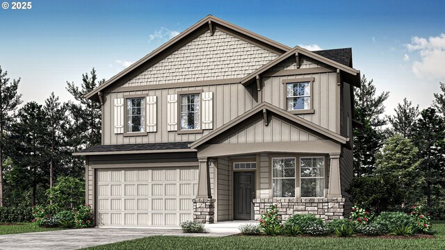 craftsman inspired home with a garage