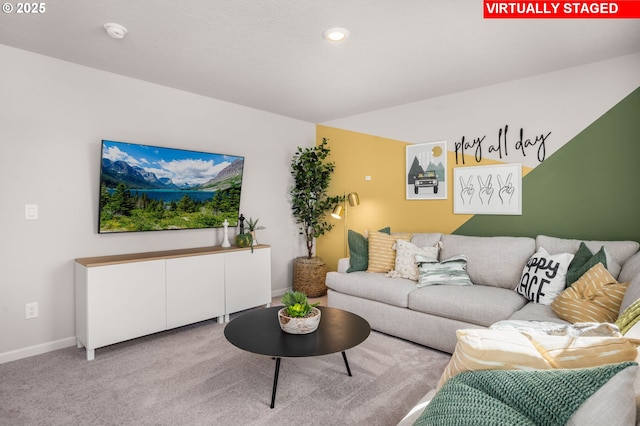 31738 NW Turel Dr, North Plains, OR 97133 - living room featuring carpet flooring, baseboards, and recessed lighting