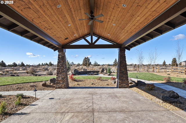 view of patio / terrace with a gazebo and ceiling fan
