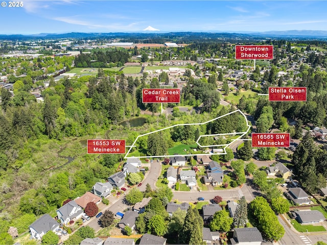 aerial view of residential area featuring property parcel outlined
