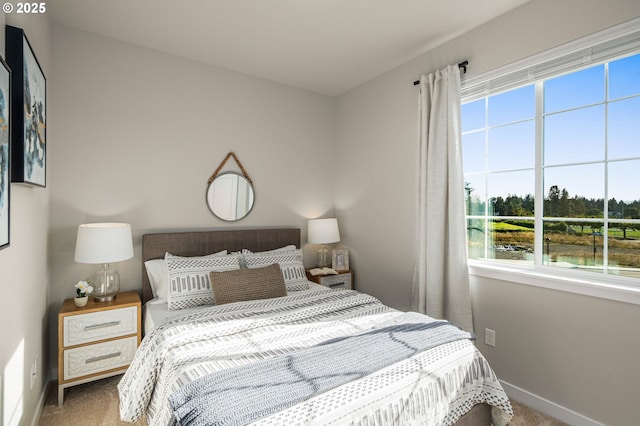 bedroom with baseboards, multiple windows, and carpet