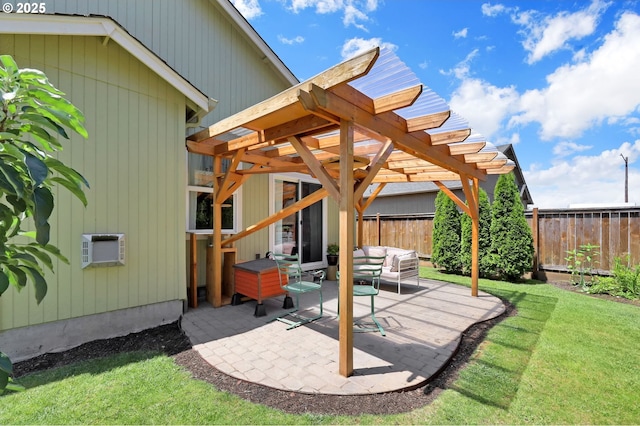 4908 Holly St, Springfield, OR 97478 - fenced backyard with an outdoor living space, a pergola, and a patio area