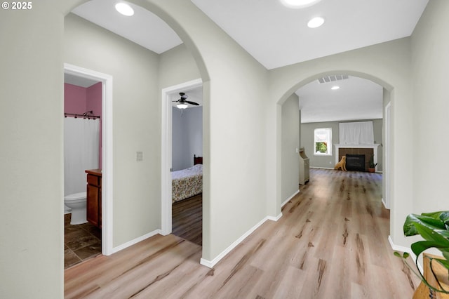 4908 Holly St, Springfield, OR 97478 - hall with wood finished floors, arched walkways, and recessed lighting