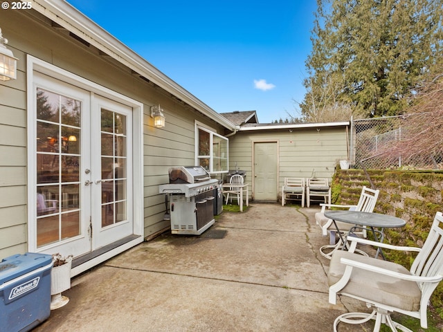 view of patio featuring french doors and area for grilling