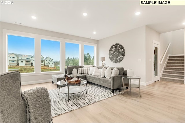 living room featuring light hardwood / wood-style flooring