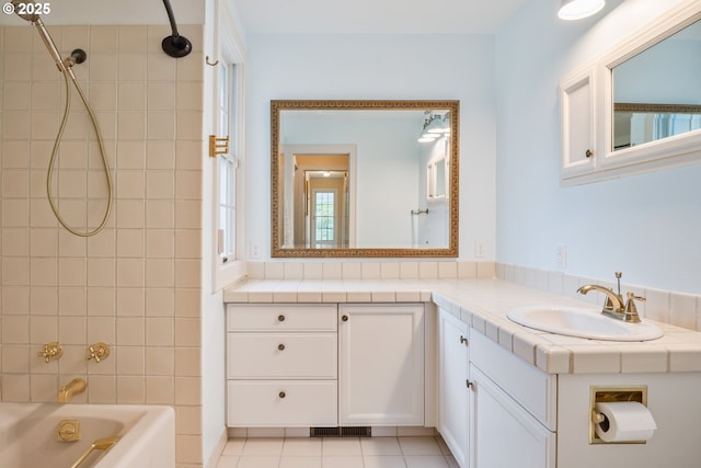 1702 24th Ave, Longview, WA 98632 - bathroom featuring vanity,  shower combination, and tile patterned floors