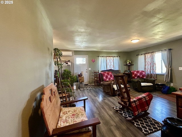 516 W Railroad Ave, Goldendale, WA 98620 - living room with a wall mounted air conditioner and dark wood finished floors