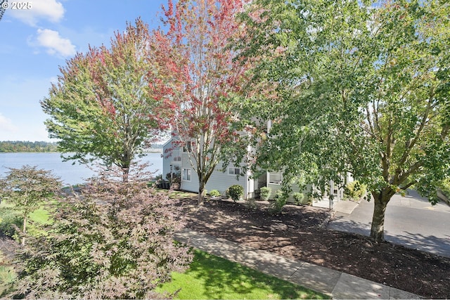 view of yard with a water view