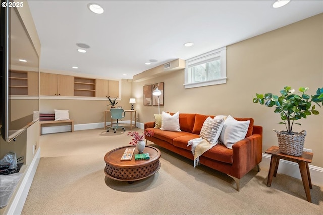 7525 SE 18th Ave, Portland, OR 97202 - carpeted living room featuring recessed lighting