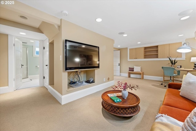 7525 SE 18th Ave, Portland, OR 97202 - carpeted living room with recessed lighting and baseboards