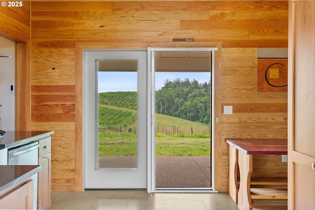 8810 NE Blackburn Rd, Yamhill, OR 97148 - entryway featuring wooden walls and a view of countryside