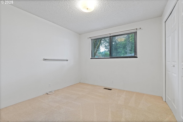 unfurnished bedroom with carpet flooring, a closet, and a textured ceiling