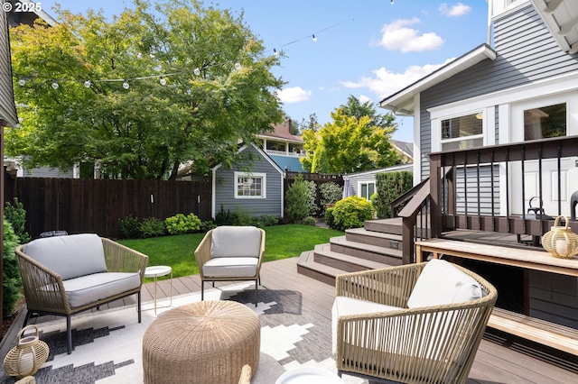 2215 NE 24th Ave, Portland, OR 97212 - view of patio featuring a deck, an outdoor structure, and an outdoor hangout area