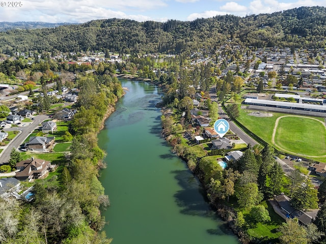 205 W Oriole Dr, Roseburg, OR 97471 - birds eye view of property featuring a water view, a forest view, and a residential view