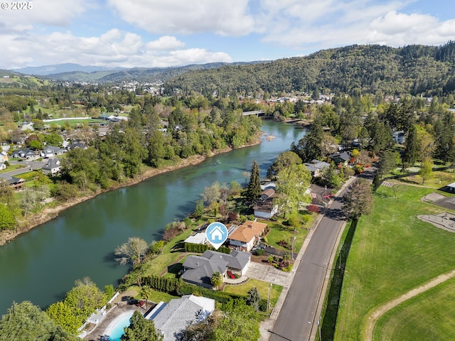 205 W Oriole Dr, Roseburg, OR 97471 - bird's eye view featuring a view of trees and a water and mountain view