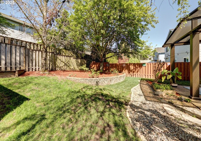 view of yard with a fenced backyard