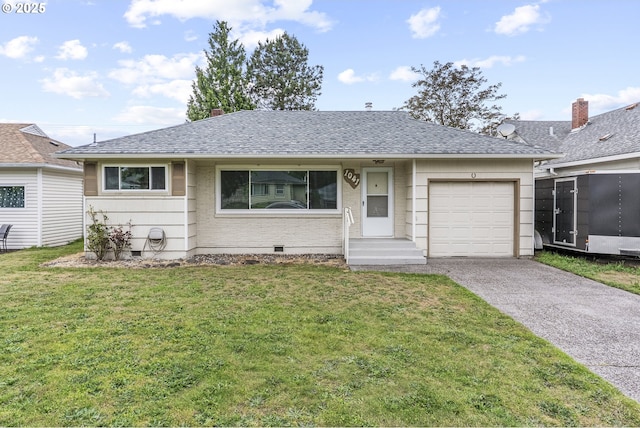 1041 19th Ave, Longview, WA 98632 - view of front facade with driveway, a front yard, a garage, and a shingled roof
