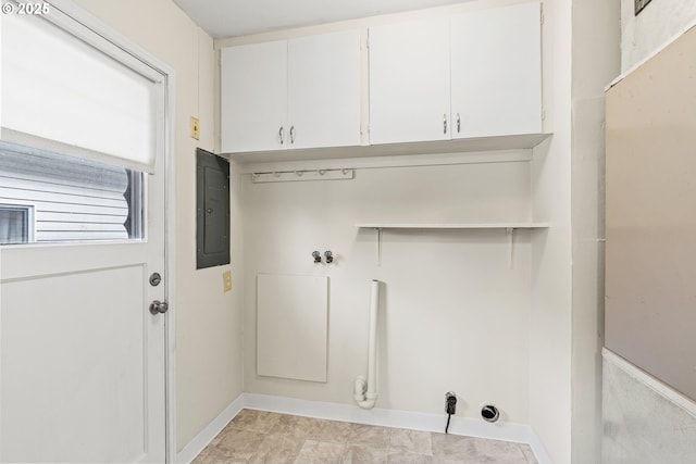 1041 19th Ave, Longview, WA 98632 - laundry area with electric panel, cabinet space, hookup for a washing machine, and baseboards