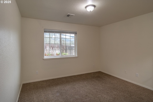 unfurnished room featuring carpet and a textured ceiling