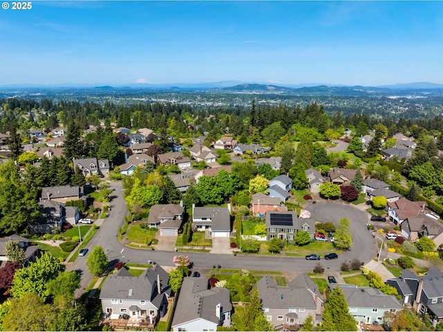 aerial view featuring a residential view and a mountain view