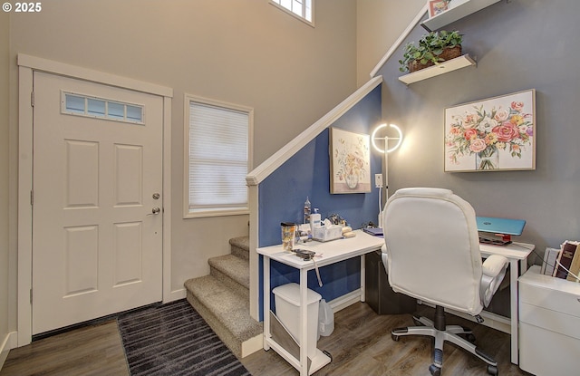 office space with hardwood / wood-style flooring