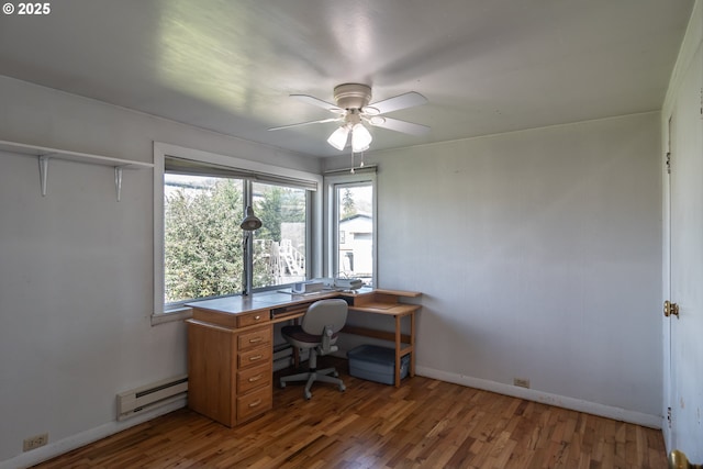 164 Pippin Ave, Roseburg, OR 97471 - office space with baseboards, wood finished floors, a ceiling fan, and baseboard heating