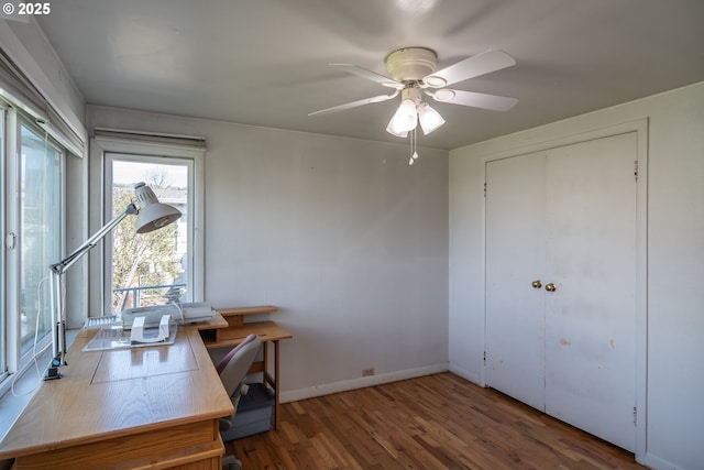 164 Pippin Ave, Roseburg, OR 97471 - office with baseboards, wood finished floors, and ceiling fan