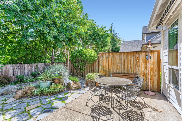 view of patio / terrace featuring a fenced backyard and outdoor dining space