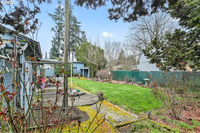 view of yard with a patio area and a fenced backyard