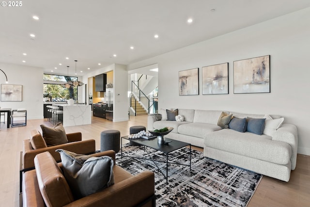 living room featuring light wood-type flooring