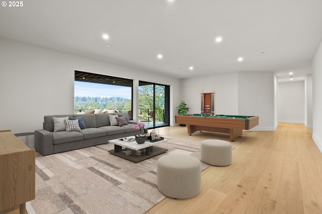 playroom featuring pool table and light hardwood / wood-style floors