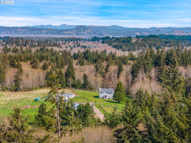 92041 Carmen Creek Rd, Astoria, OR 97103 - aerial view of property and surrounding area with a mountain backdrop and a forest