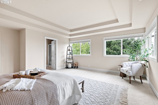 3335 Bentley Ave, Eugene, OR 97405 - bedroom featuring multiple windows, light colored carpet, and a tray ceiling